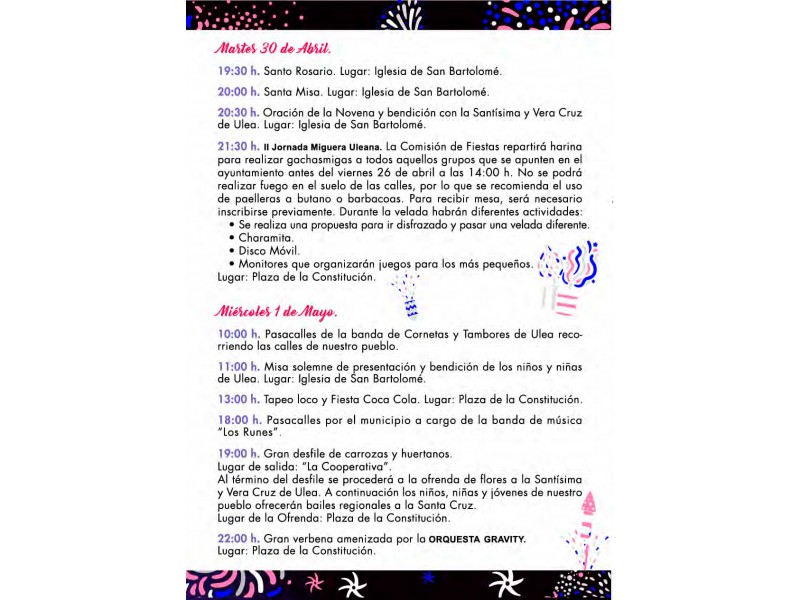 PROGRAMA DE LAS FIESTAS DE LA CRUZ 2019