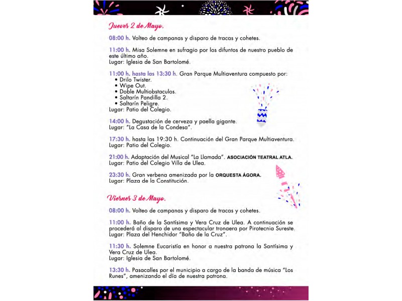 PROGRAMA DE LAS FIESTAS DE LA CRUZ 2019
