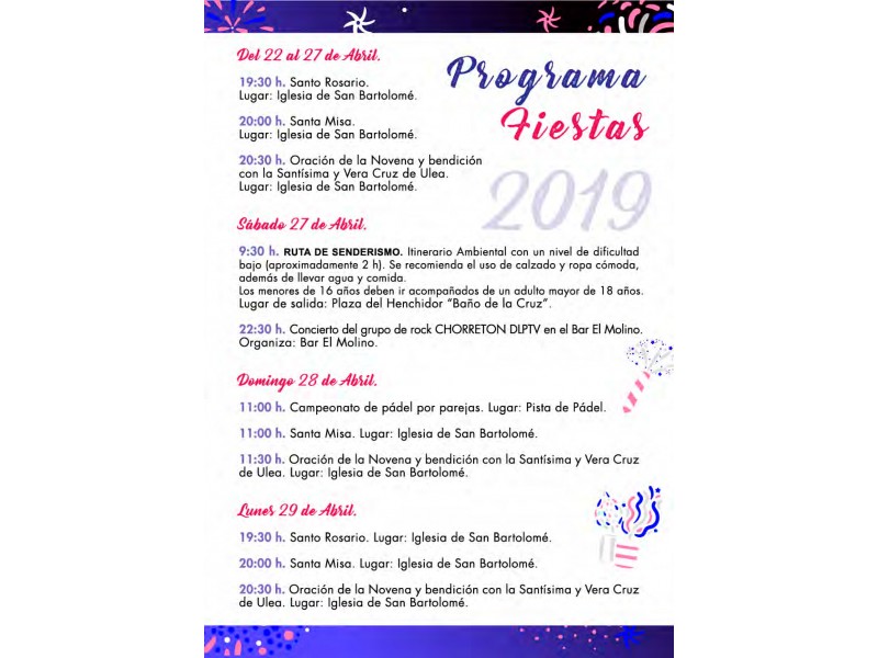 PROGRAMA DE LAS FIESTAS DE LA CRUZ 2019