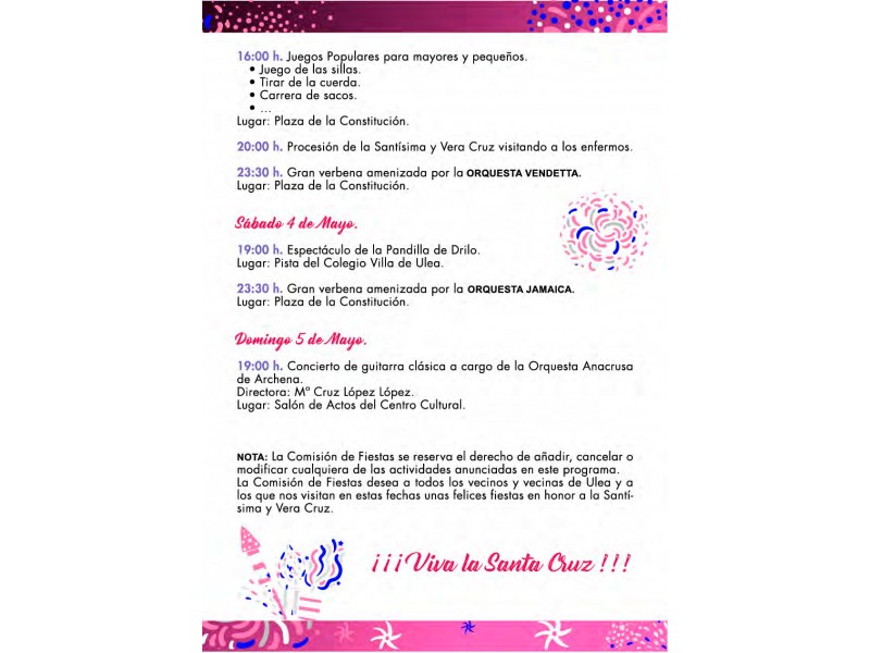PROGRAMA DE LAS FIESTAS DE LA CRUZ 2019
